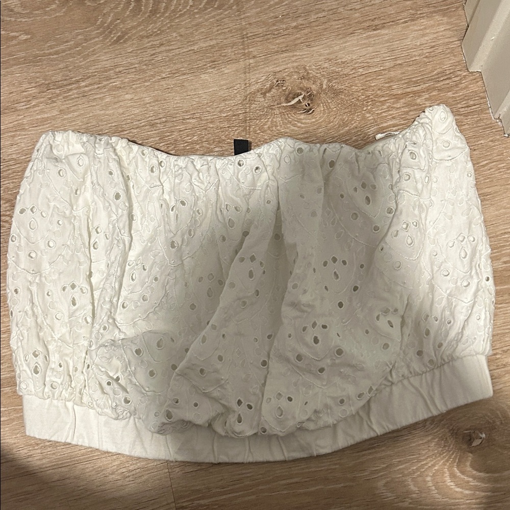Express Cream Eyelet Tube Top